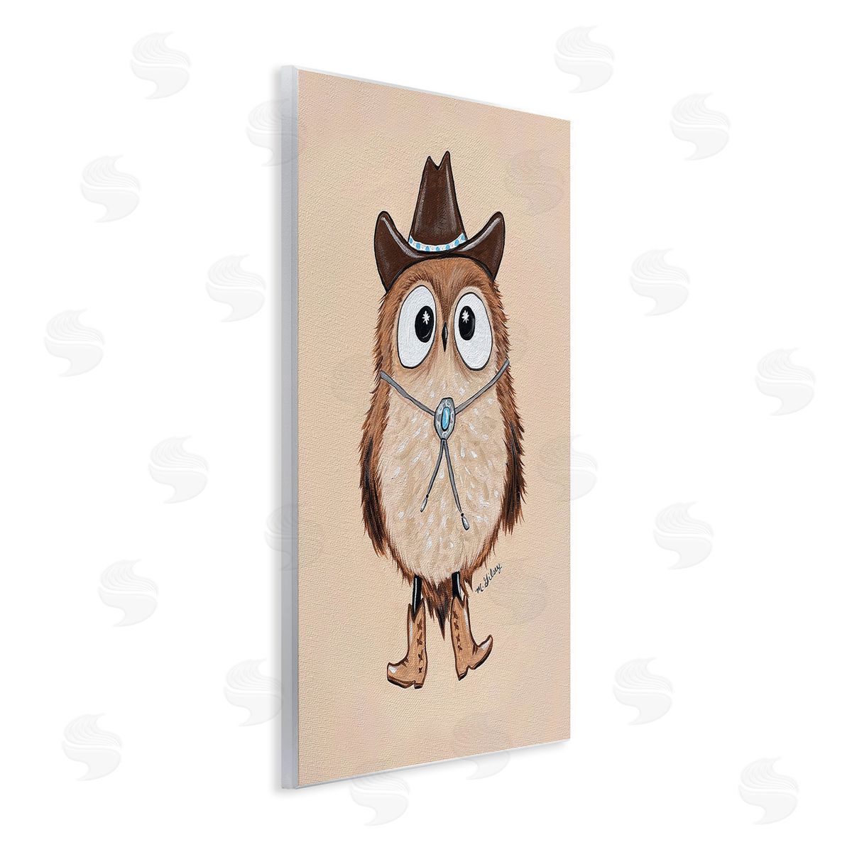 Michelle Gilsey Southwestern Cowboy Owl Wooden Wall Plaque Art Print