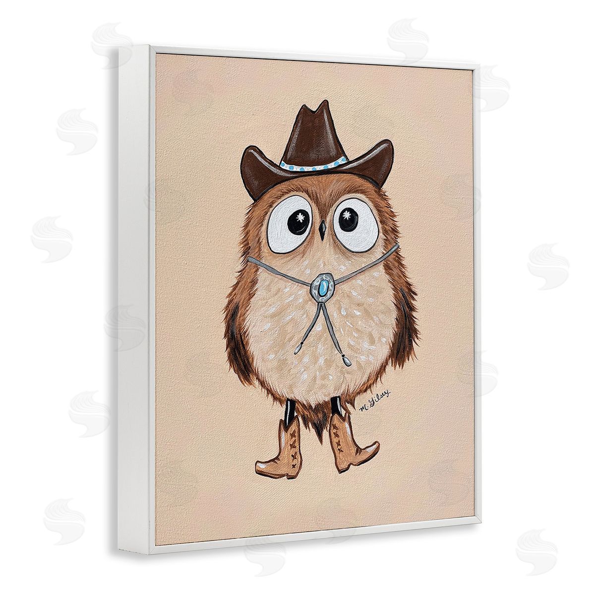 Michelle Gilsey Southwestern Cowboy Owl White Framed Giclee Wall Art Print