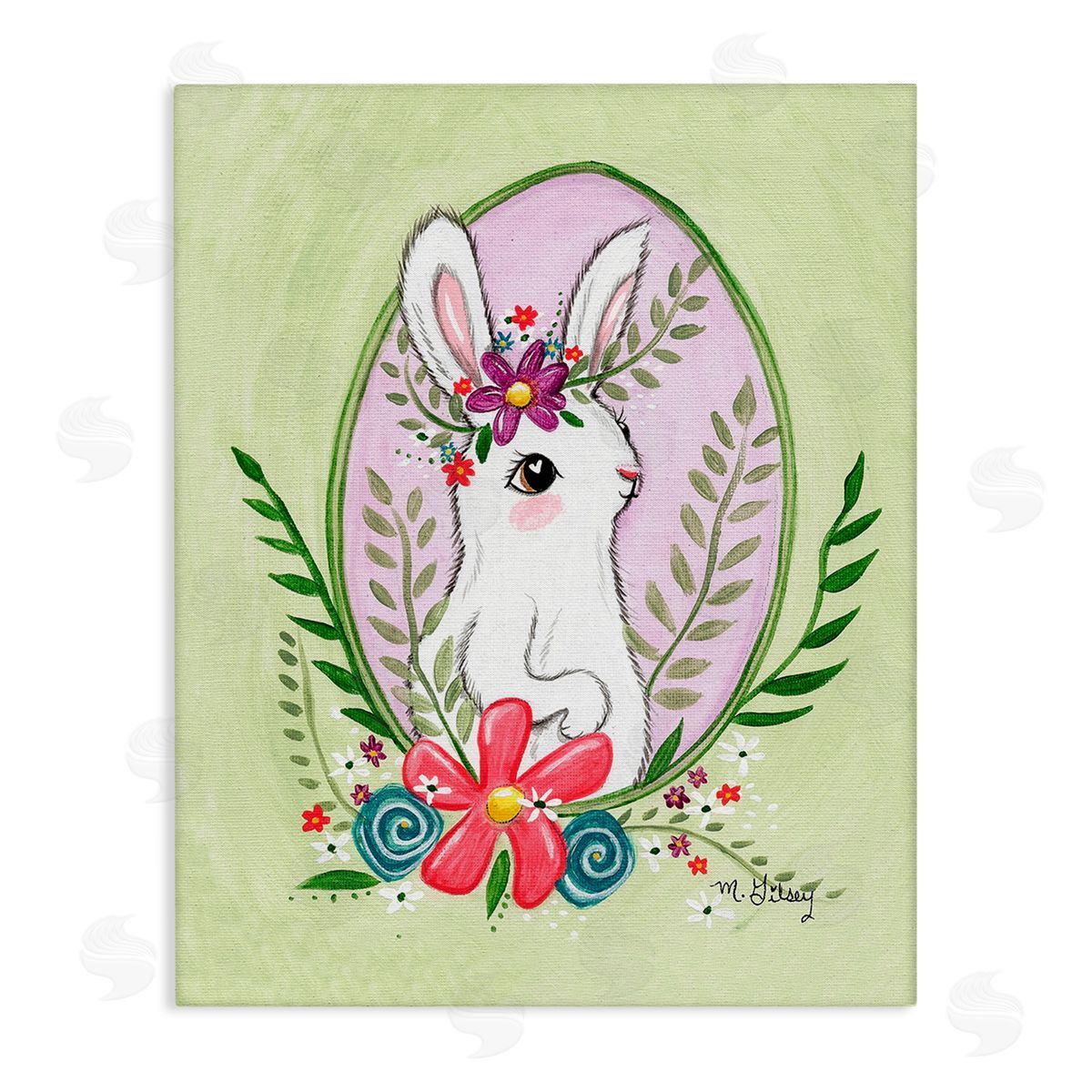Michelle Gilsey Spring Bunny & Blossom Canvas Wall Art Print