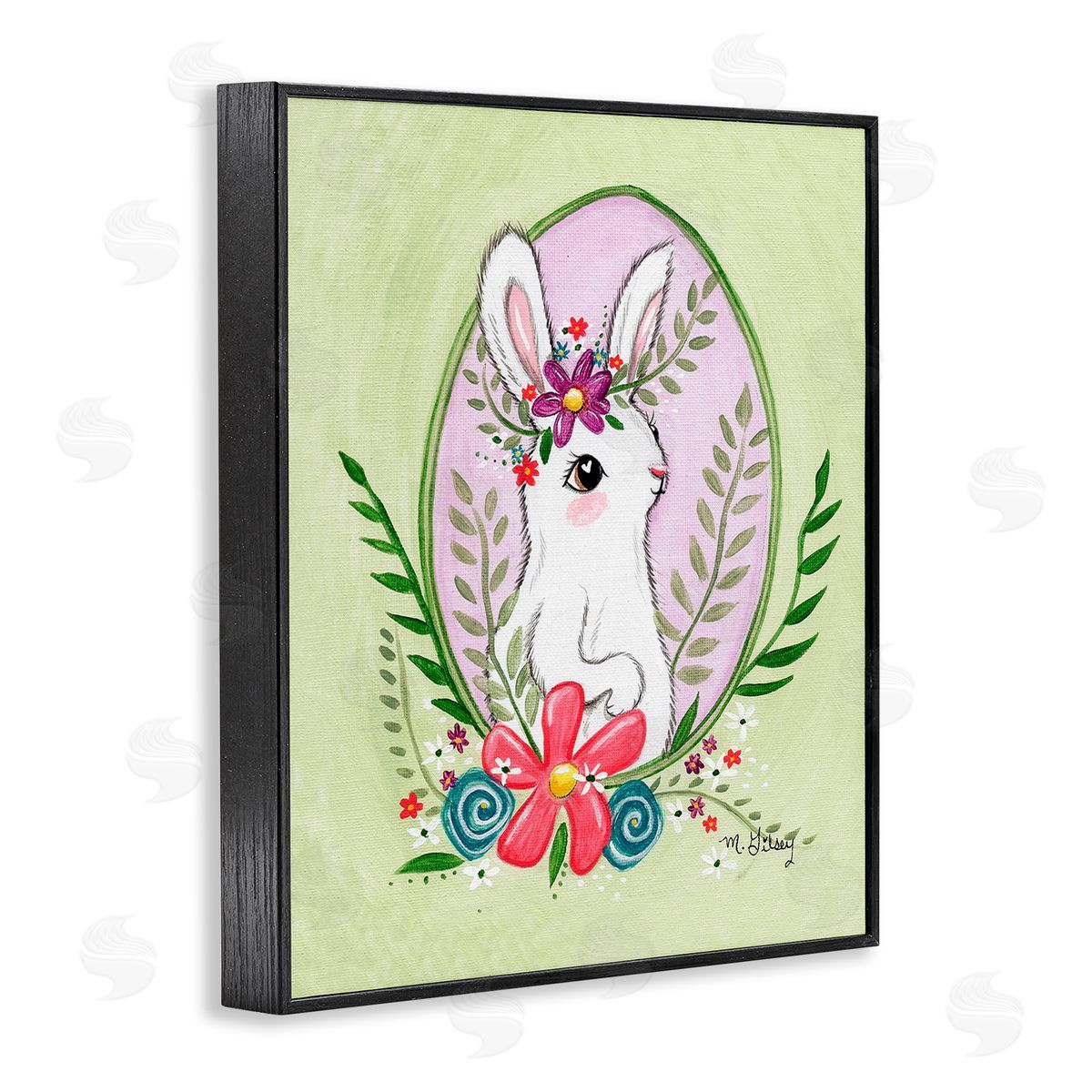 Michelle Gilsey Spring Bunny & Blossom Black Framed Giclee Wall Art Print