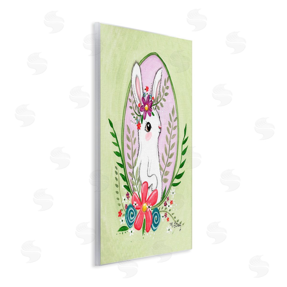 Michelle Gilsey Spring Bunny & Blossom Wooden Wall Plaque Art Print