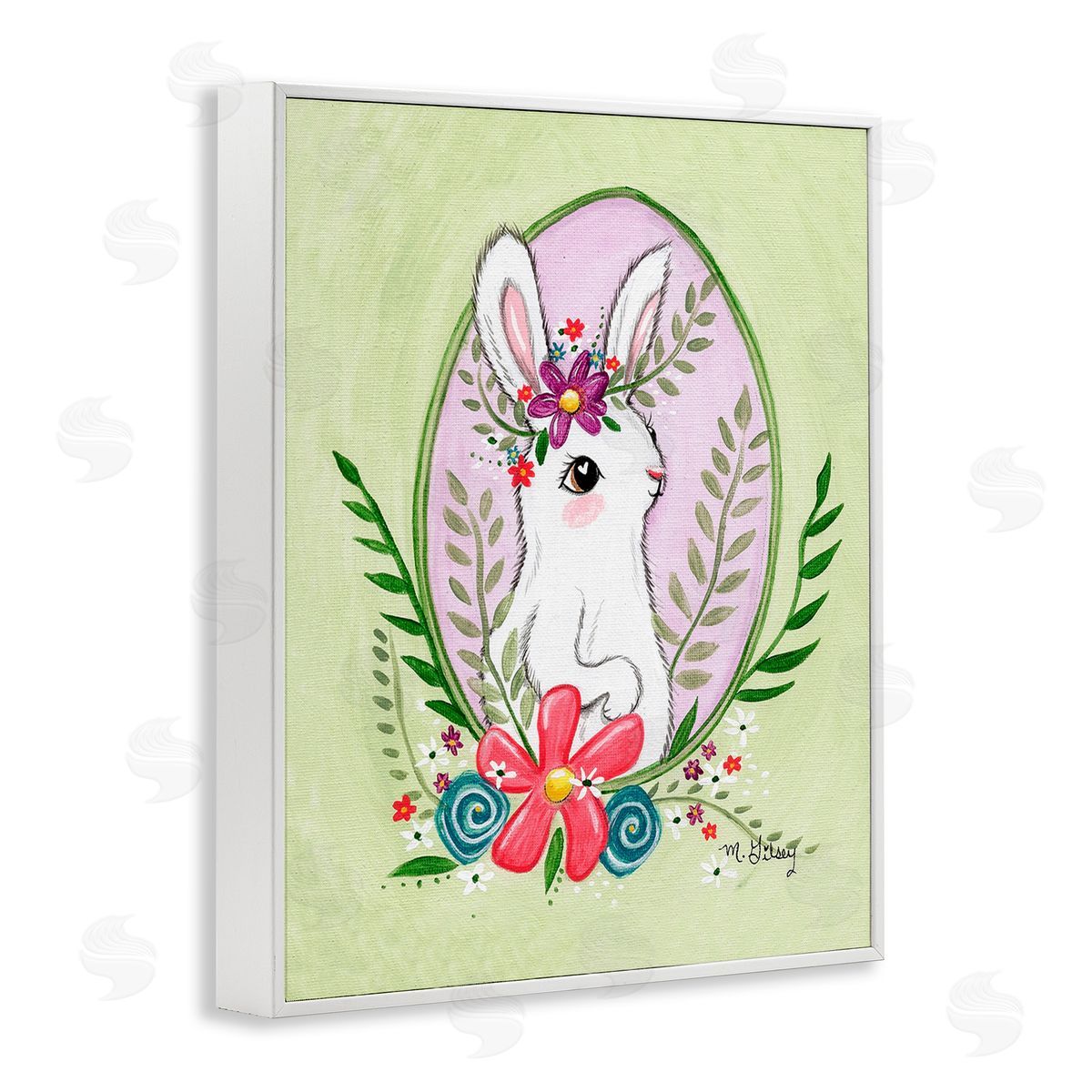 Michelle Gilsey Spring Bunny & Blossom White Framed Giclee Wall Art Print