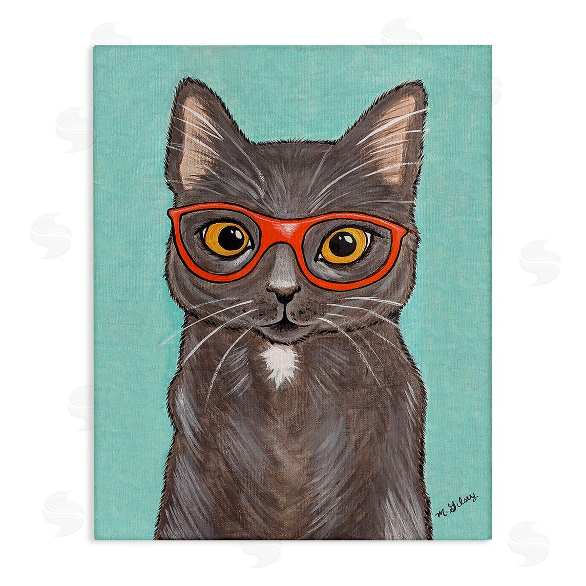 Michelle Gilsey Hipster Cat Red Glasses Canvas Wall Art Print