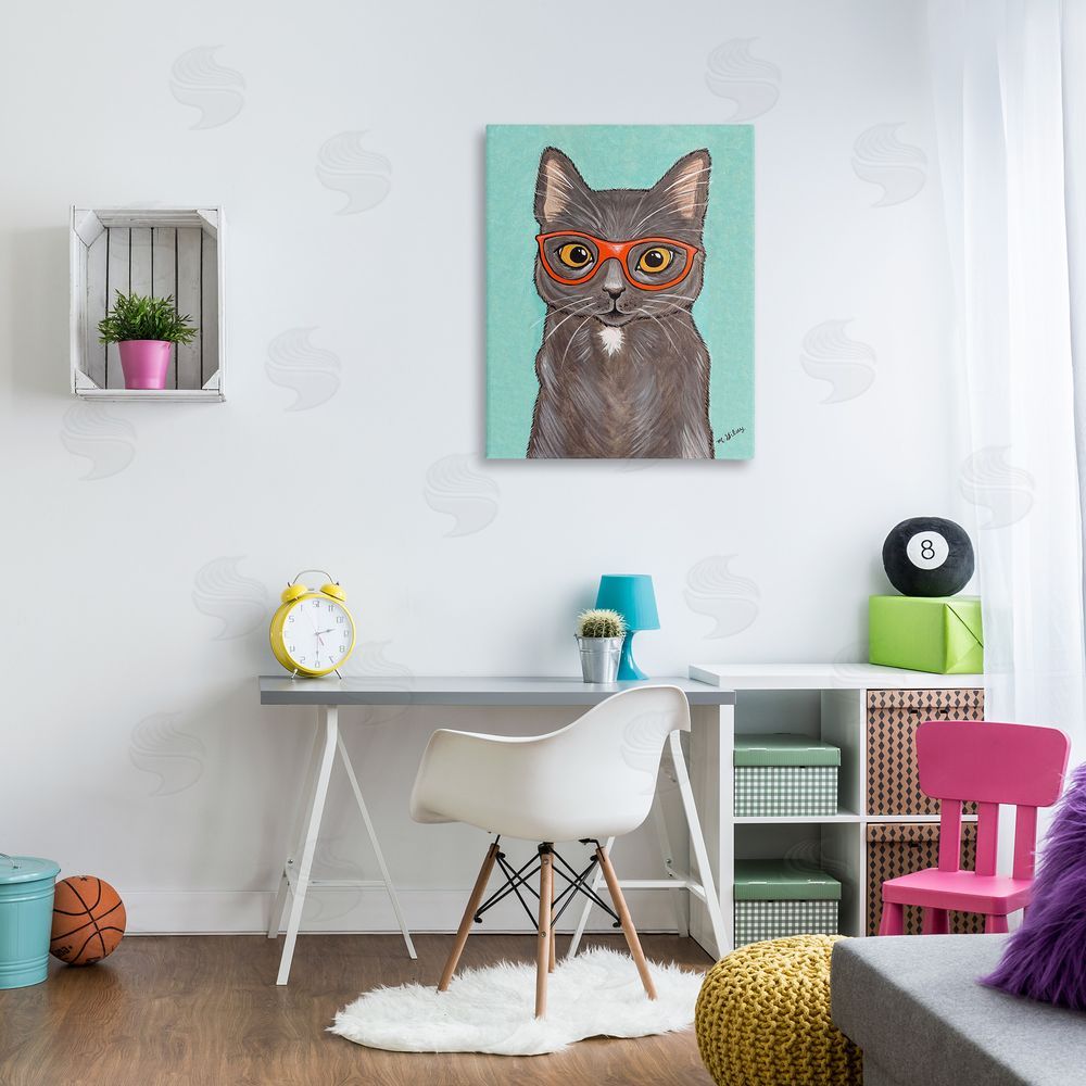 Michelle Gilsey Hipster Cat Red Glasses Canvas Wall Art Print in Room