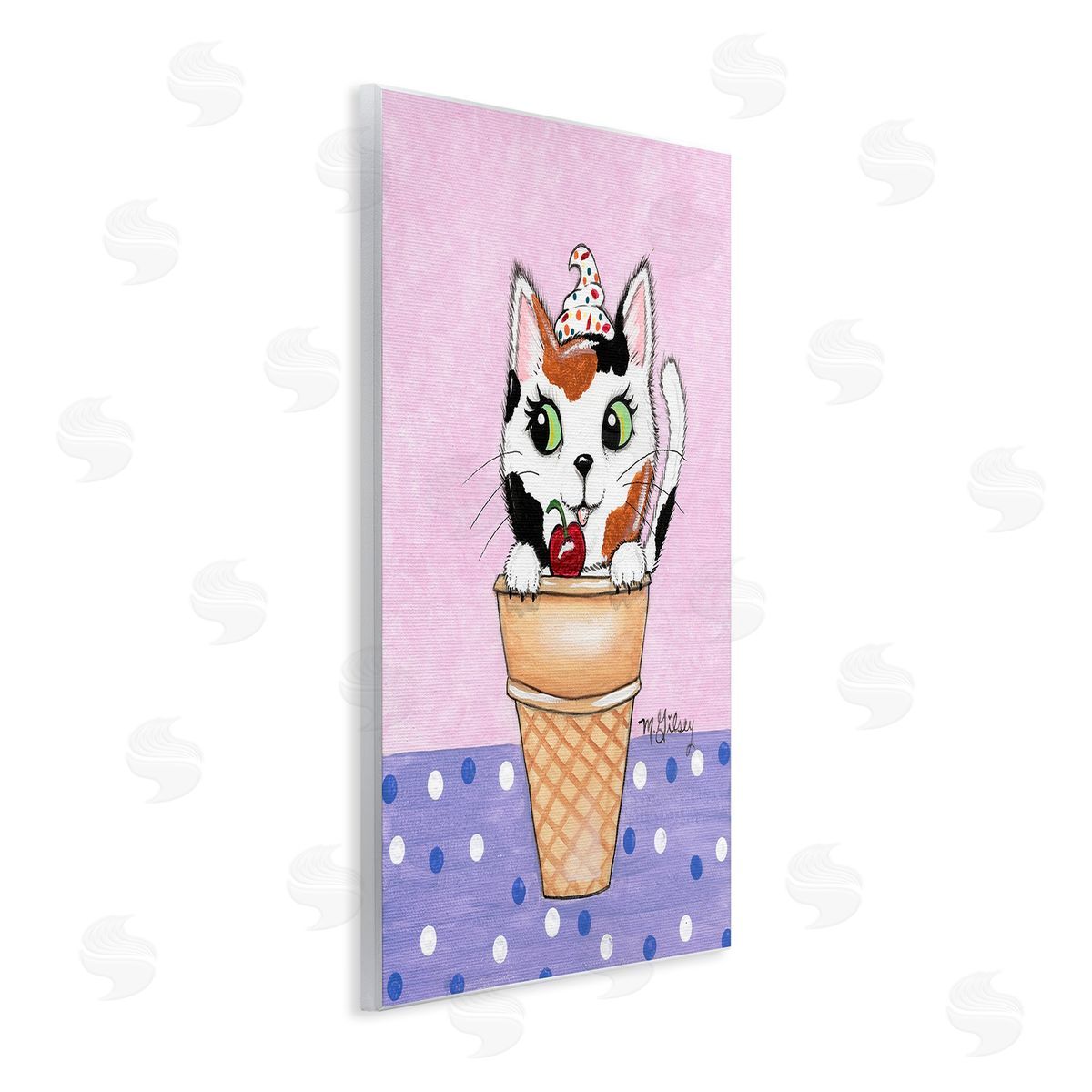 Michelle Gilsey Polka Dot Cat Sundae Wooden Wall Plaque Art Print
