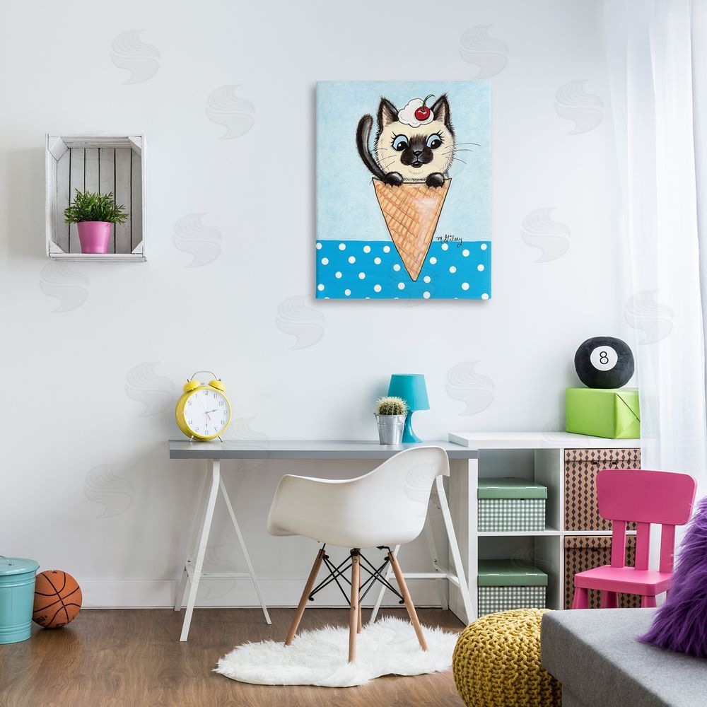 Michelle Gilsey Kitten Sundae Cone Canvas Wall Art Print in Room