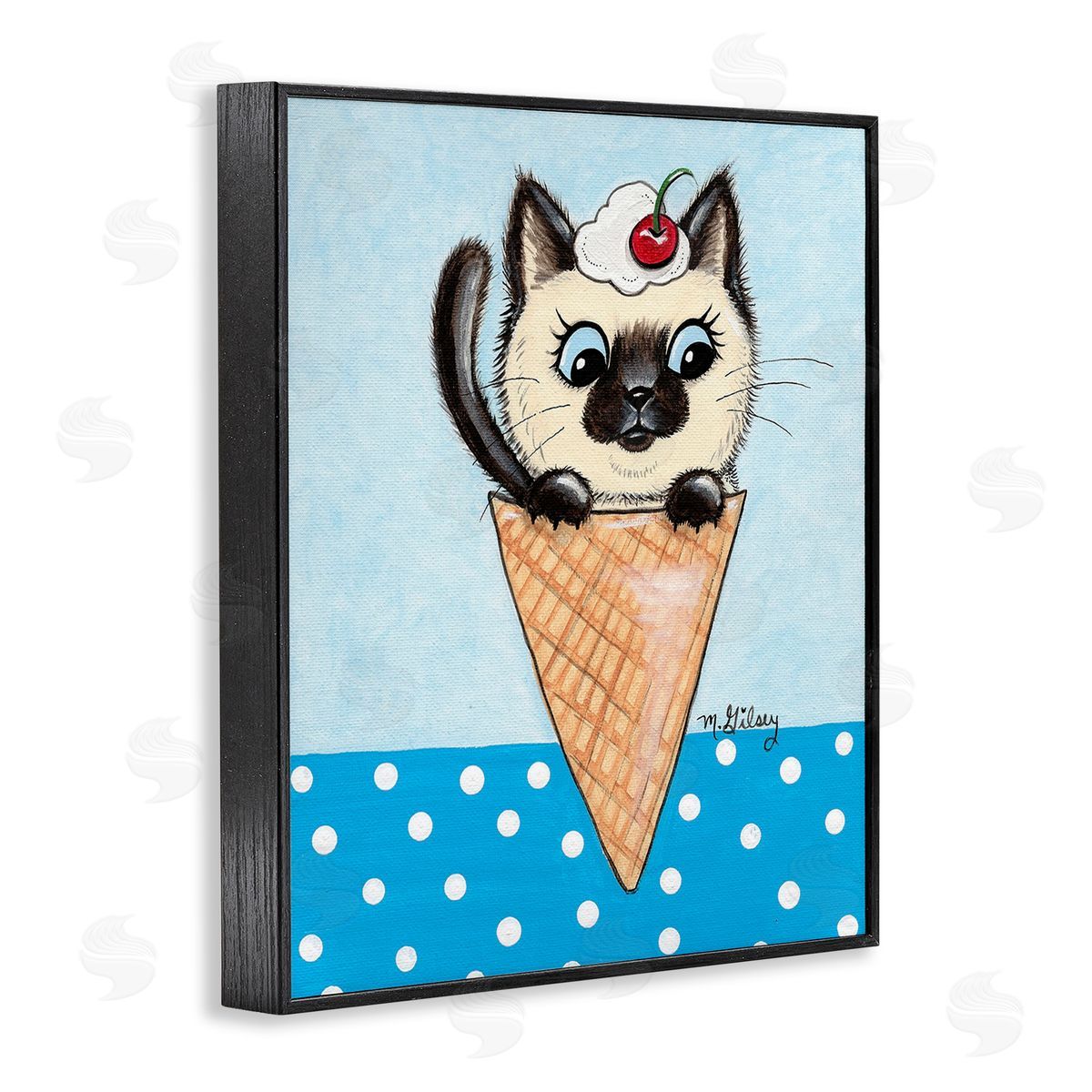 Michelle Gilsey Kitten Sundae Cone Black Framed Giclee Wall Art Print