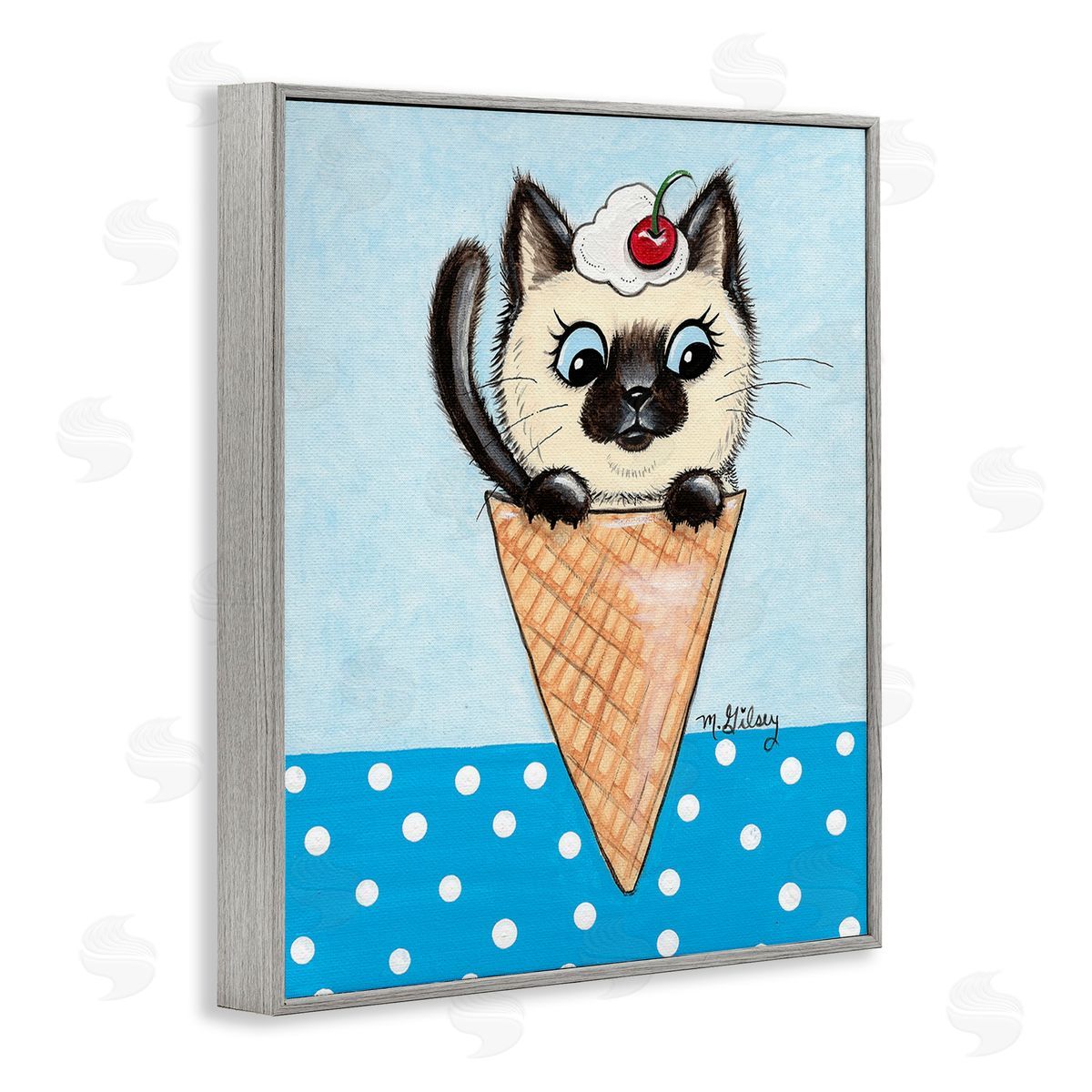 Michelle Gilsey Kitten Sundae Cone Gray Framed Giclee Wall Art Print