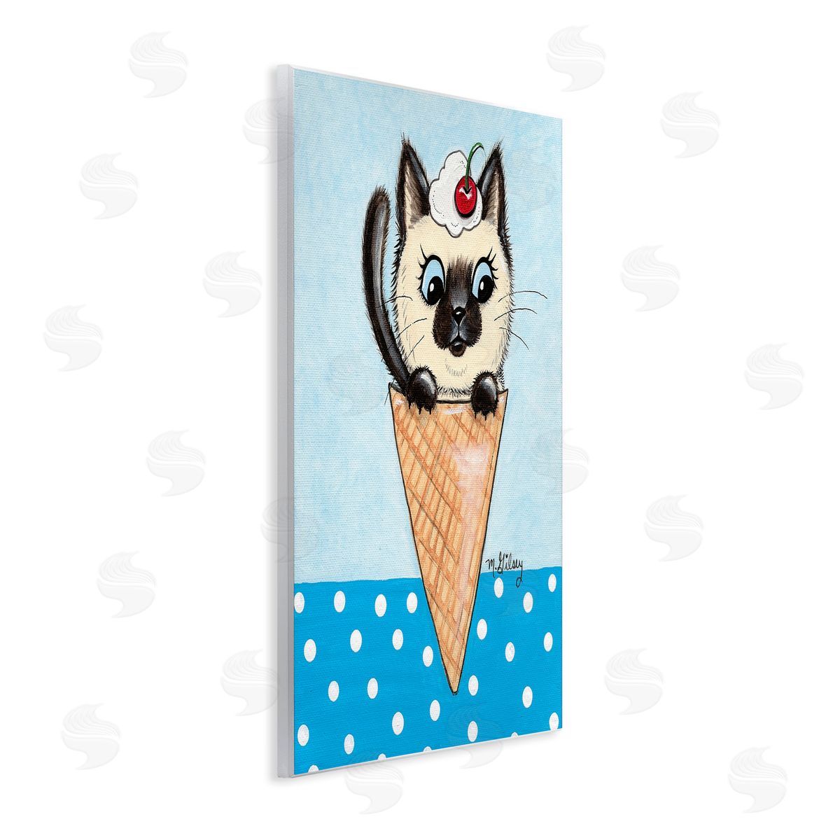 Michelle Gilsey Kitten Sundae Cone Wooden Wall Plaque Art Print