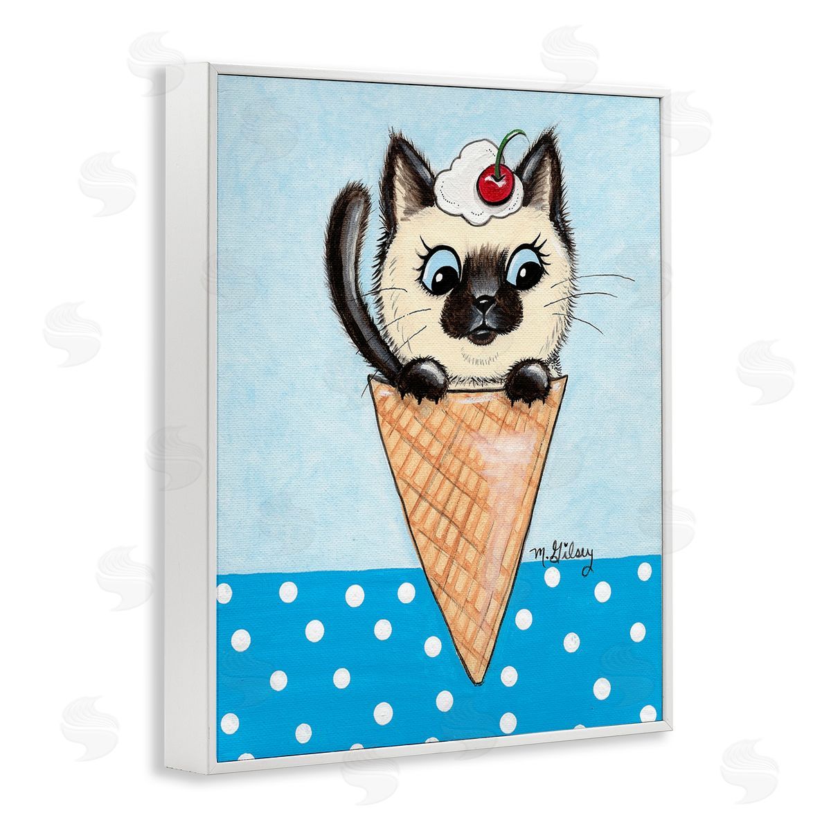 Michelle Gilsey Kitten Sundae Cone White Framed Giclee Wall Art Print