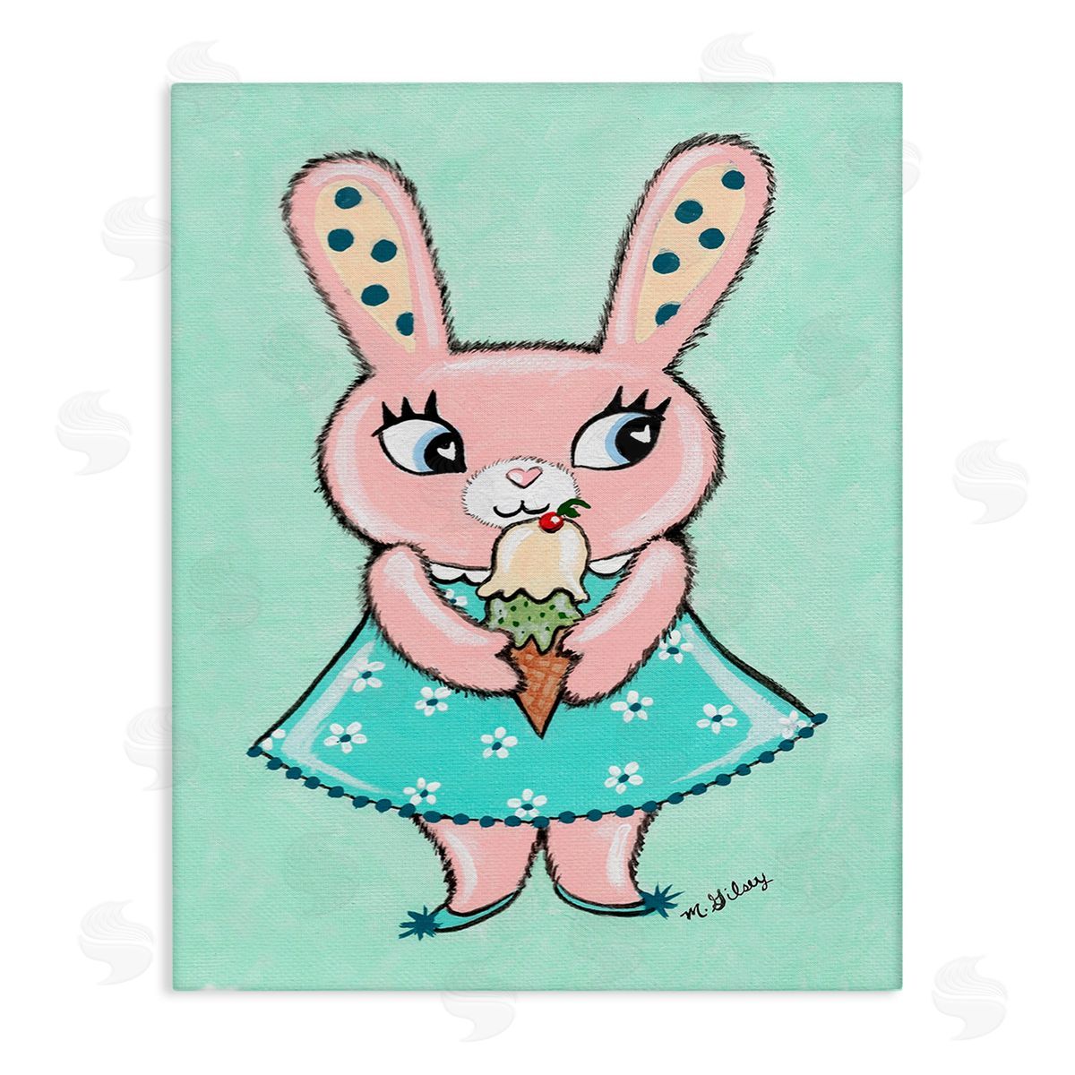 Michelle Gilsey Pastel Bunny & Ice Cream Canvas Wall Art Print