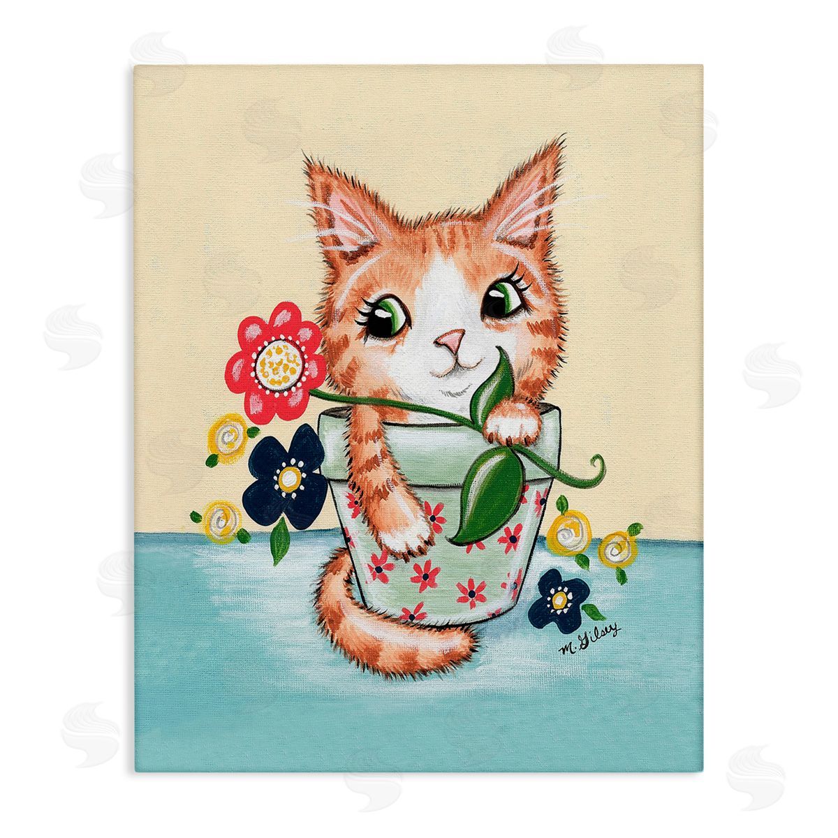 Michelle Gilsey Kitten in Flower Pot Canvas Wall Art Print