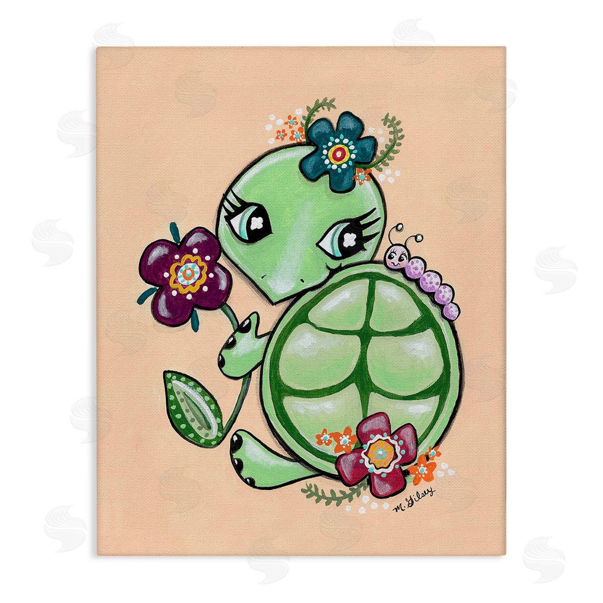 Michelle Gilsey Floral Blossom Turtle Canvas Wall Art Print