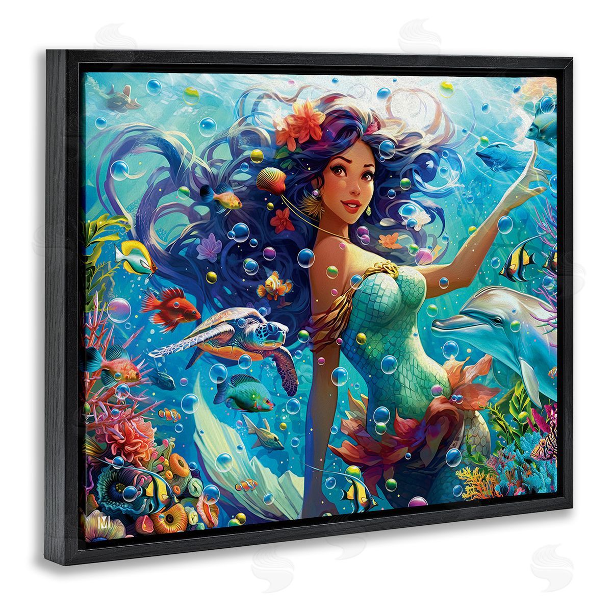 Michael David Ward Mermaid & Marine Animals Black Floating Frame Canvas Wall Art Print