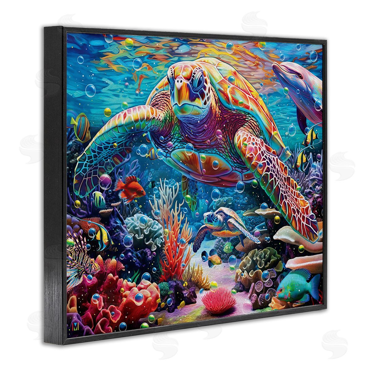 Michael David Ward Vivid Sea Turtle & Reef Black Framed Giclee Wall Art Print
