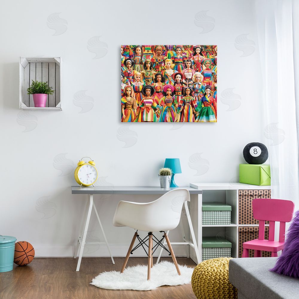 Michael David Ward Various Cultural Dolls Canvas Wall Art Print in Room