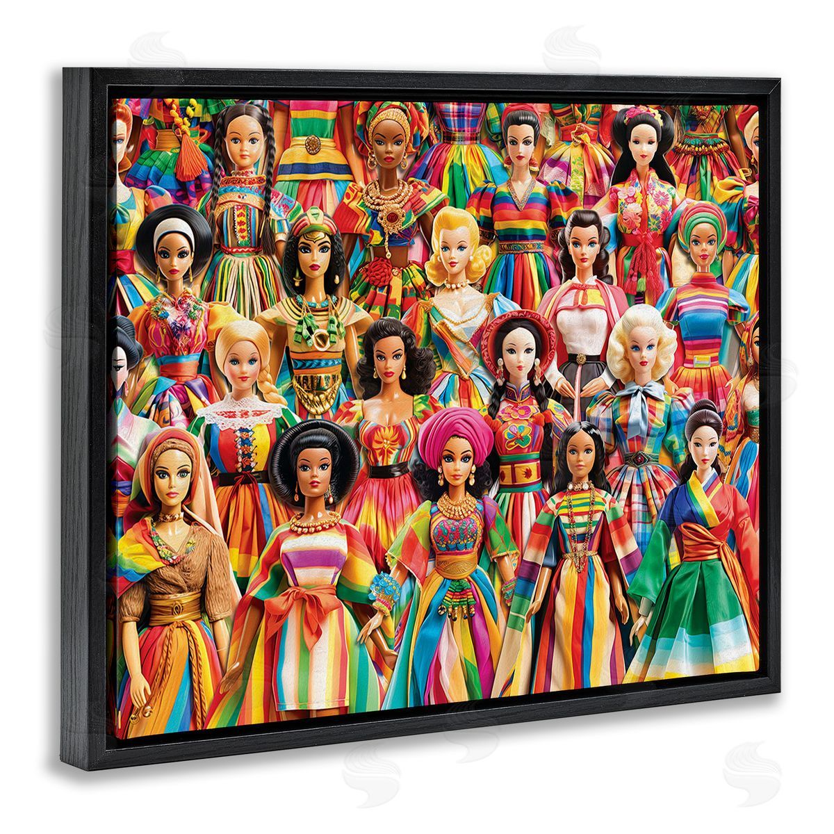 Michael David Ward Various Cultural Dolls Black Floating Frame Canvas Wall Art Print