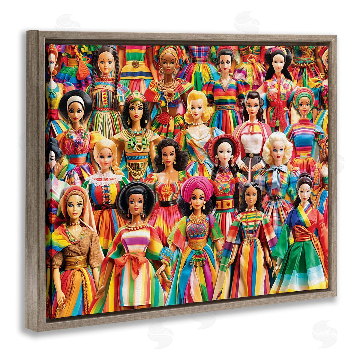 Michael David Ward Various Cultural Dolls Brown Floating Frame Canvas Wall Art Print