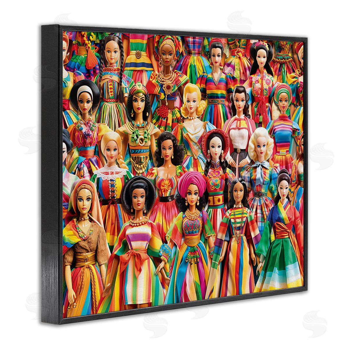 Michael David Ward Various Cultural Dolls Black Framed Giclee Wall Art Print