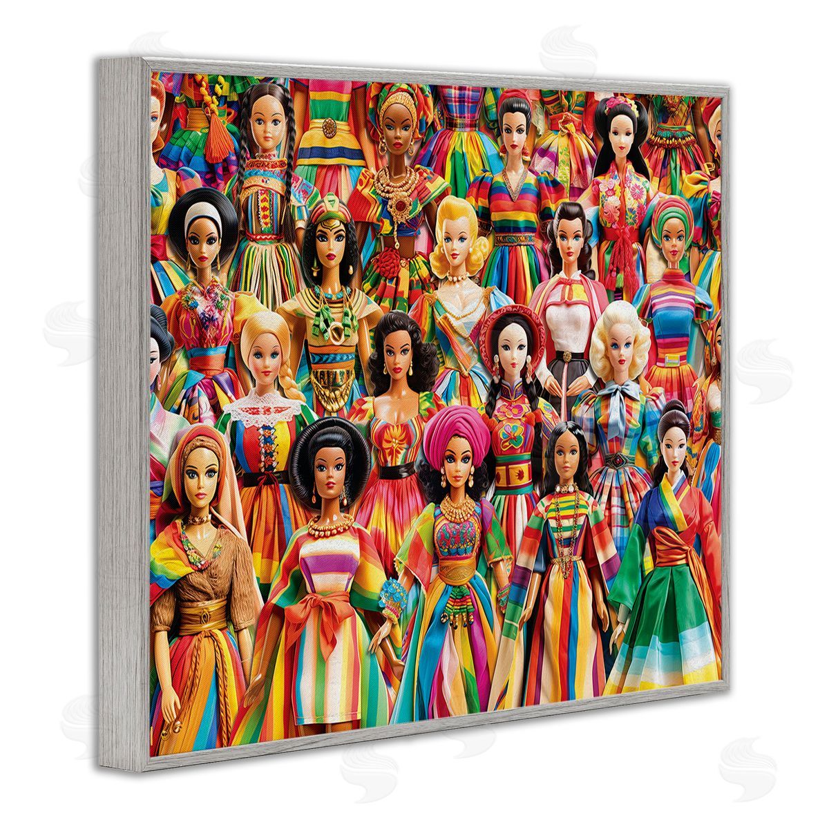 Michael David Ward Various Cultural Dolls Gray Framed Giclee Wall Art Print