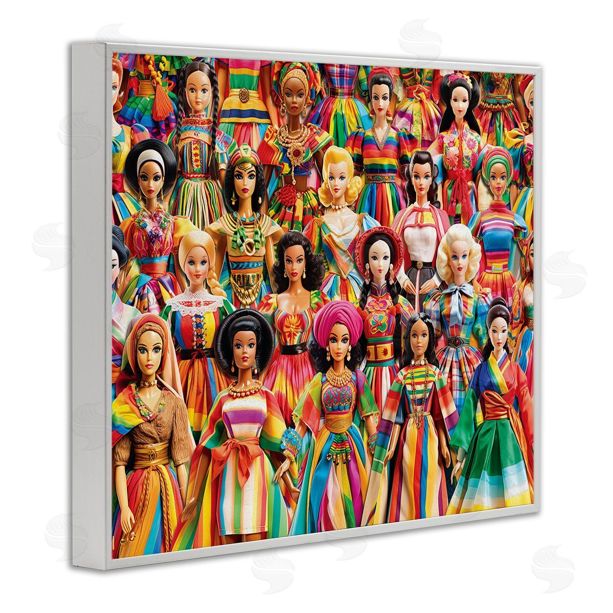 Michael David Ward Various Cultural Dolls White Framed Giclee Wall Art Print
