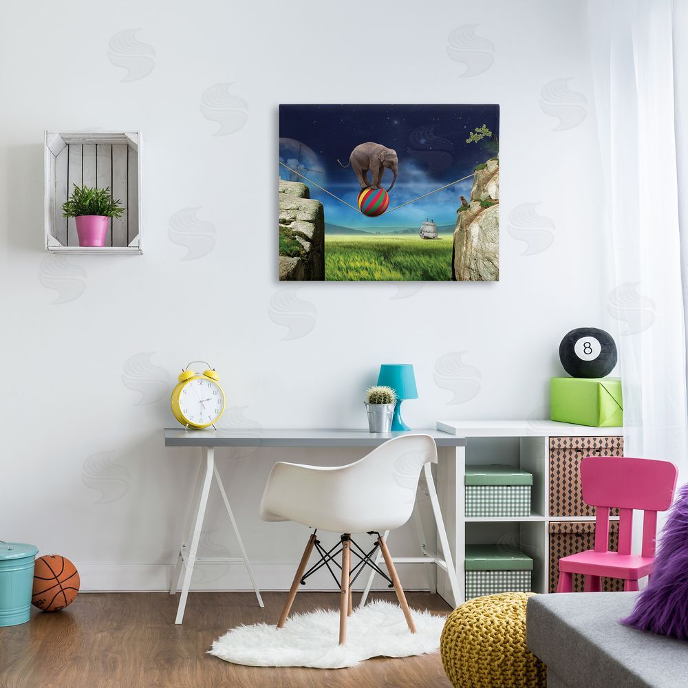 Nobleworks Elephant Balancing on Ball Canvas Wall Art Print in Room