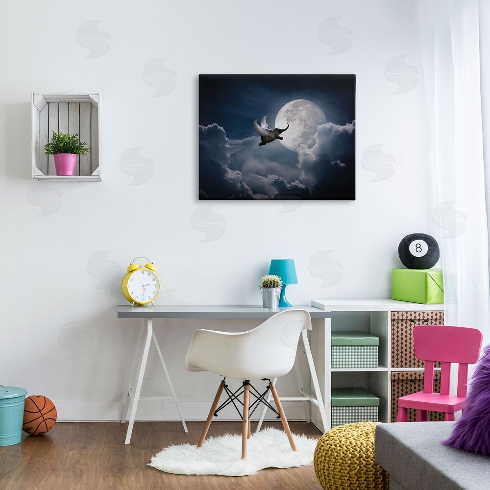 Nobleworks Flying Elephant & Moon Canvas Wall Art Print in Room