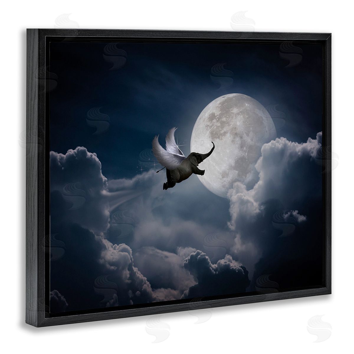 Nobleworks Flying Elephant & Moon Black Floating Frame Canvas Wall Art Print
