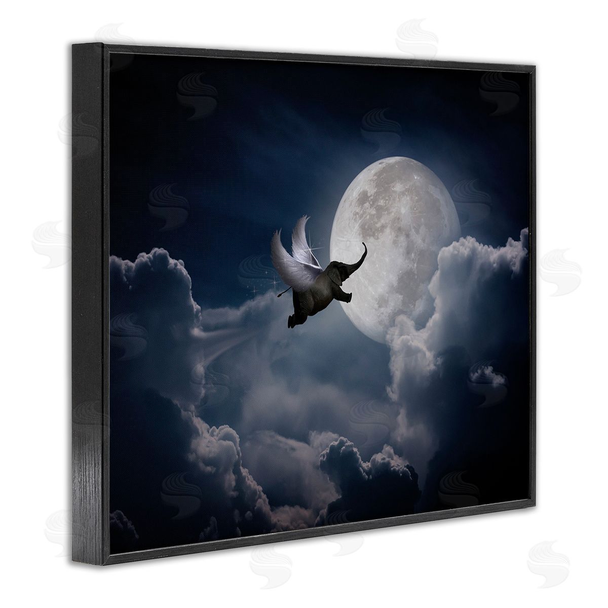 Nobleworks Flying Elephant & Moon Black Framed Giclee Wall Art Print