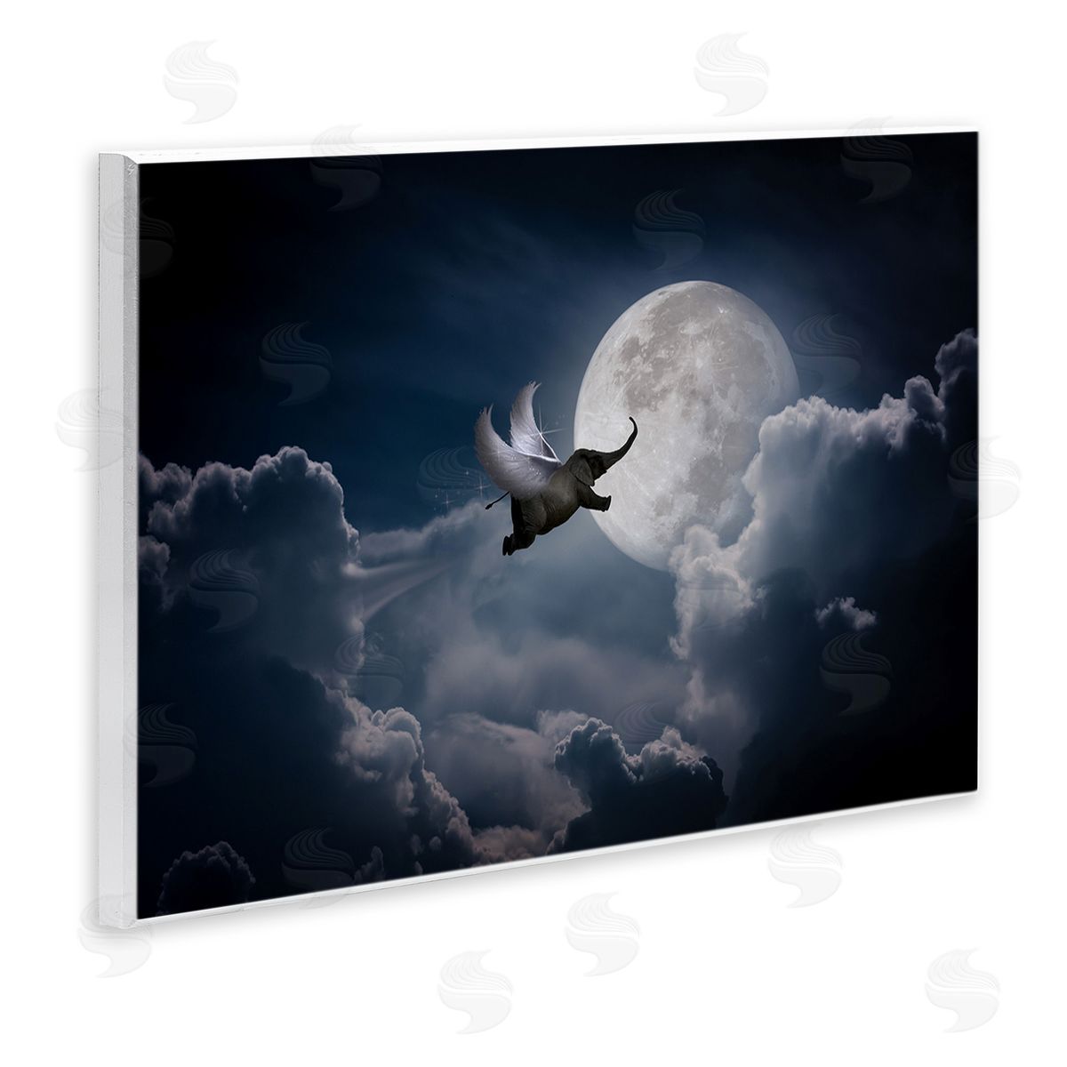 Nobleworks Flying Elephant & Moon Wooden Wall Plaque Art Print