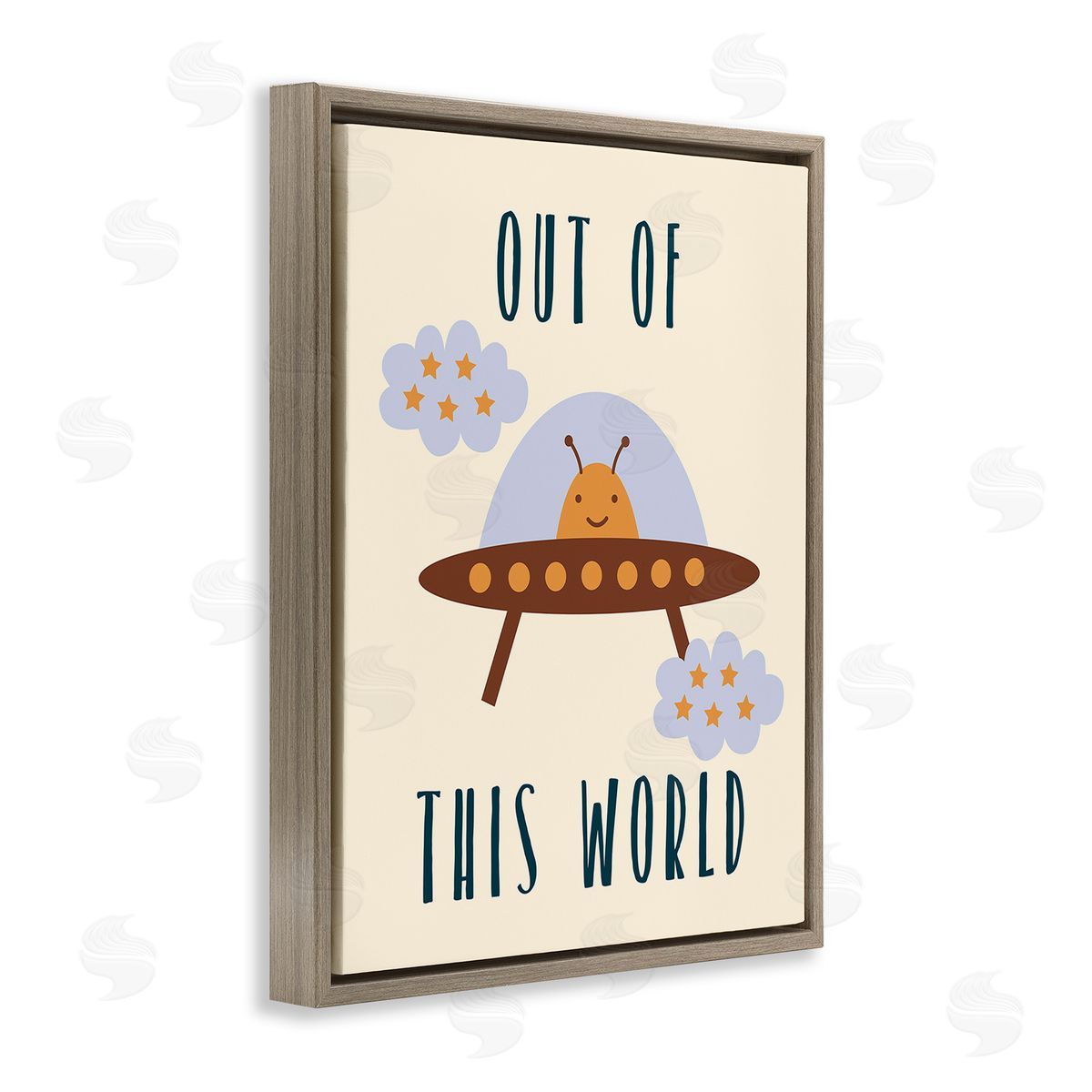 Stupell Studio Alien Spaceship Phrase Brown Floating Frame Canvas Wall Art Print