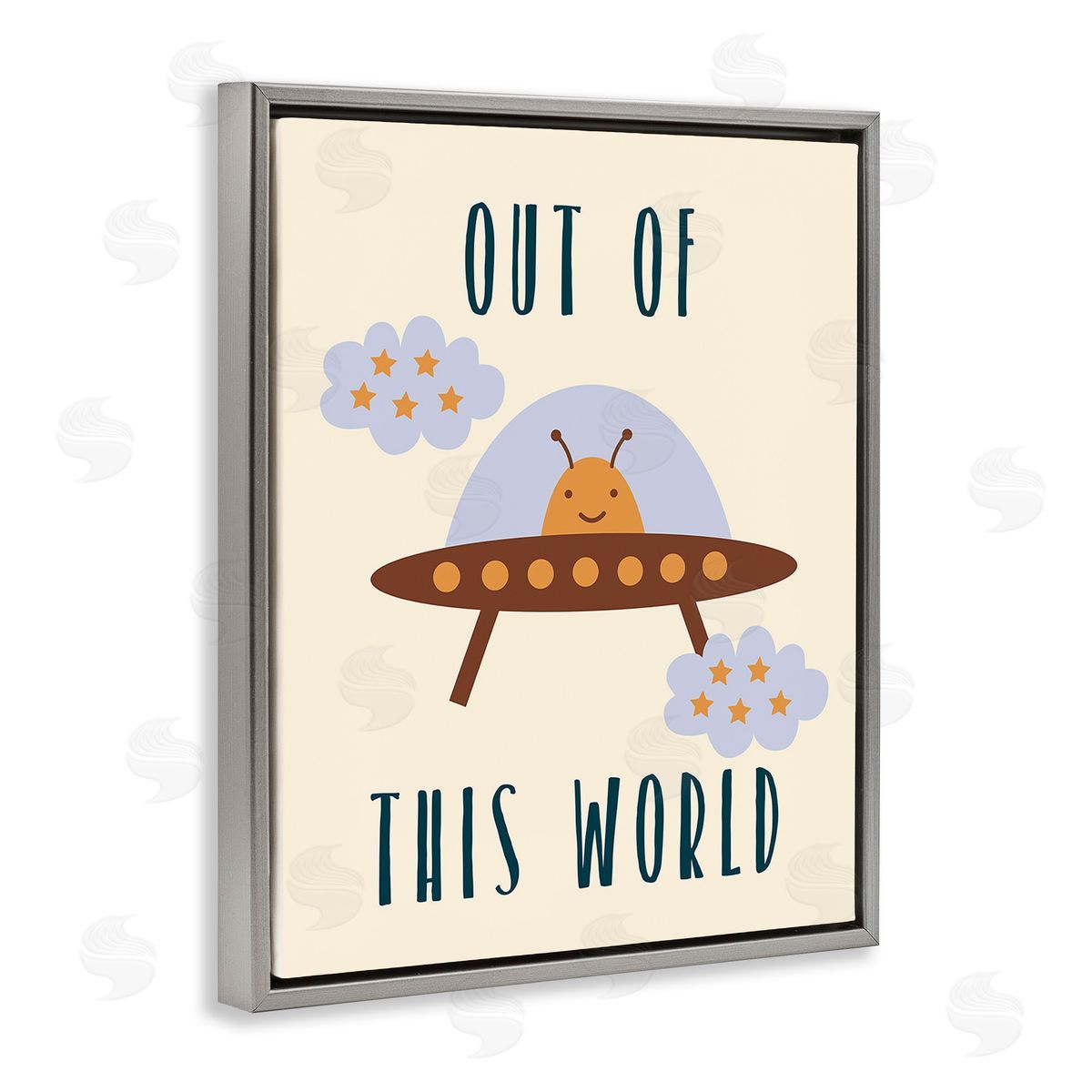 Stupell Studio Alien Spaceship Phrase Gray Floating Frame Canvas Wall Art Print