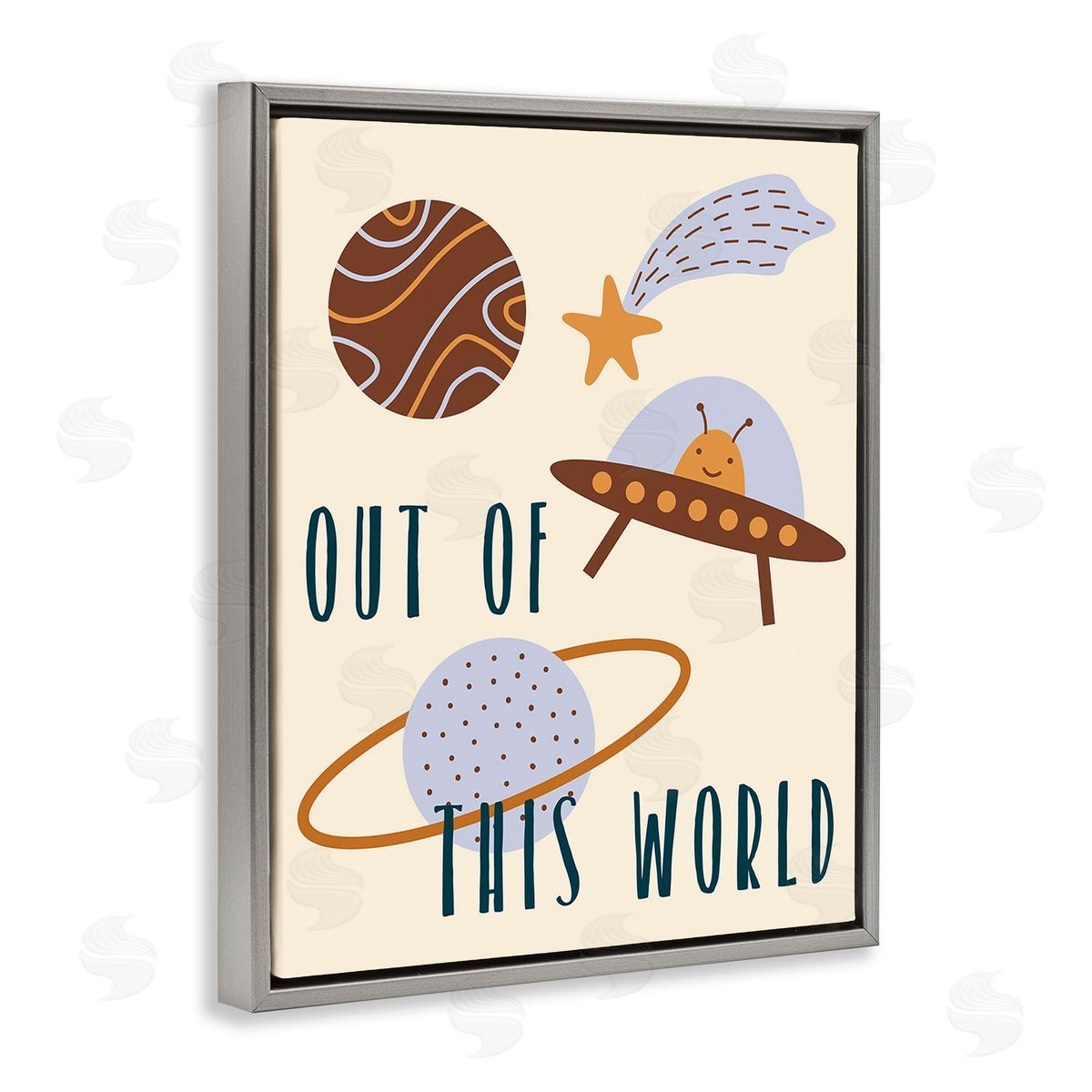 Stupell Studio Out Of This World Alien Gray Floating Frame Canvas Wall Art Print