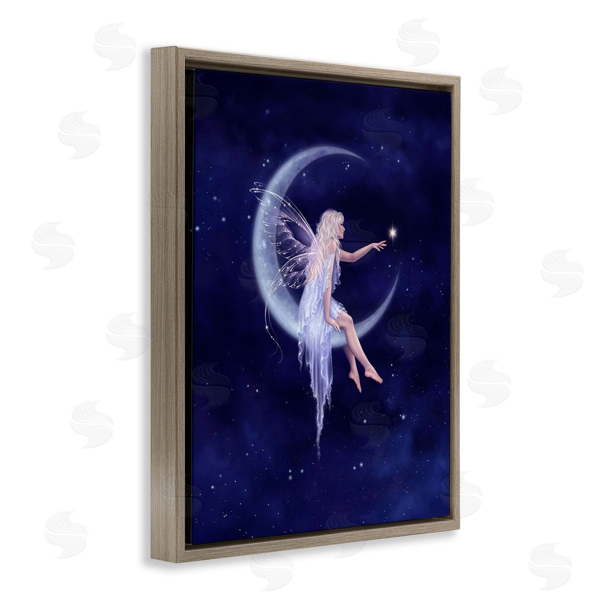 Rachel Anderson Fairy & Crescent Moon Brown Floating Frame Canvas Wall Art Print
