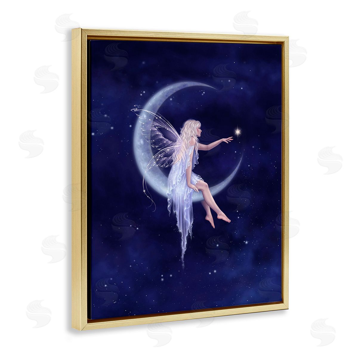 Rachel Anderson Fairy & Crescent Moon Gold Floating Frame Canvas Wall Art Print