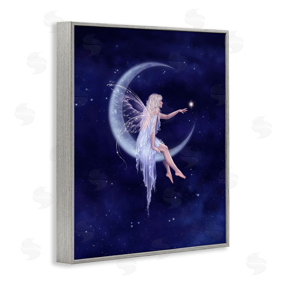 Rachel Anderson Fairy & Crescent Moon Gray Framed Giclee Wall Art Print