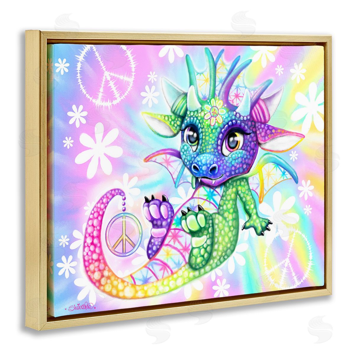 Sheena Pike Groovy Dragon Pattern Gold Floating Frame Canvas Wall Art Print