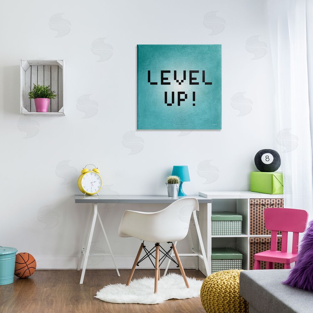 Yass Naffas Designs Level Up Vintage Pixels Canvas Wall Art Print in Room