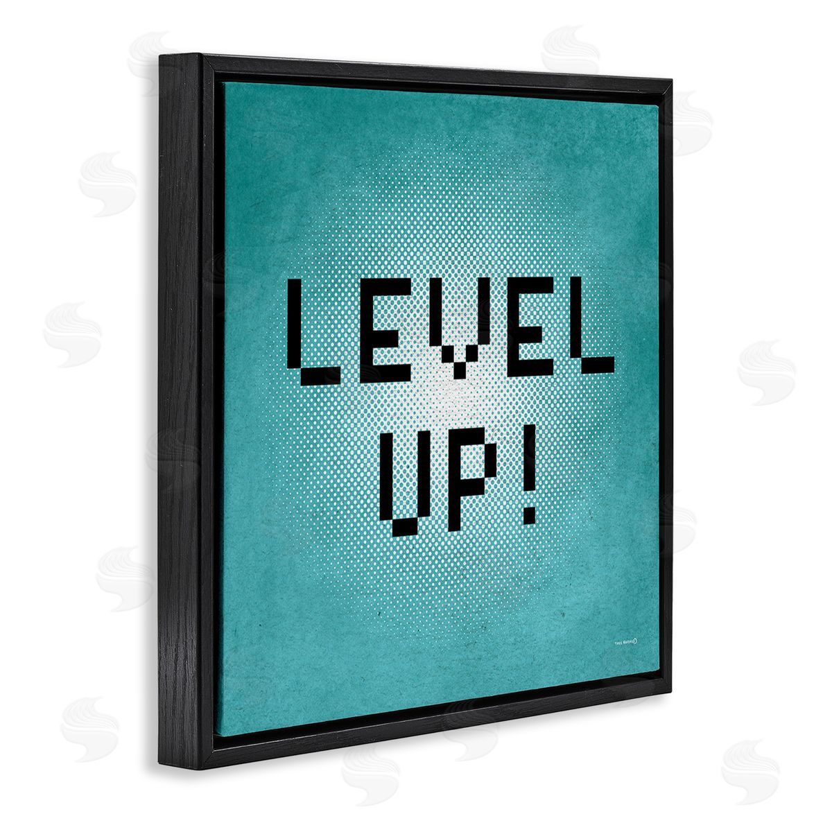 Yass Naffas Designs Level Up Vintage Pixels Black Floating Frame Canvas Wall Art Print