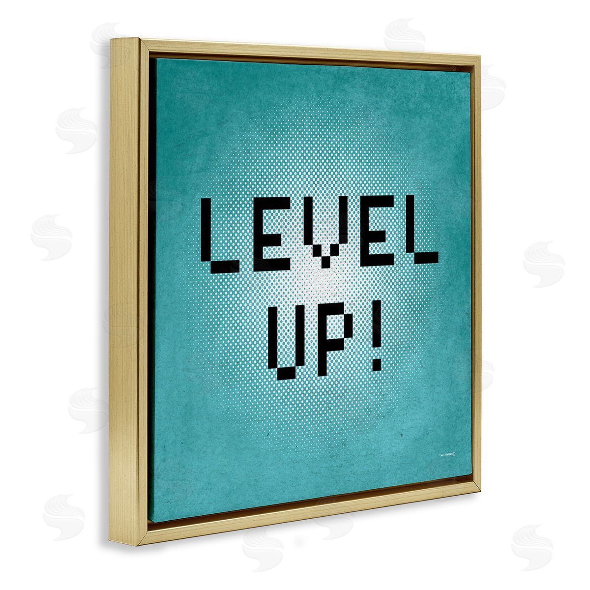 Yass Naffas Designs Level Up Vintage Pixels Gold Floating Frame Canvas Wall Art Print