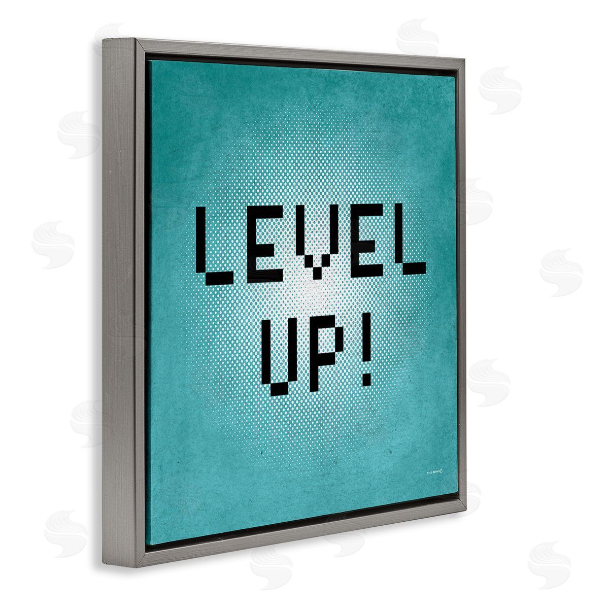 Yass Naffas Designs Level Up Vintage Pixels Gray Floating Frame Canvas Wall Art Print