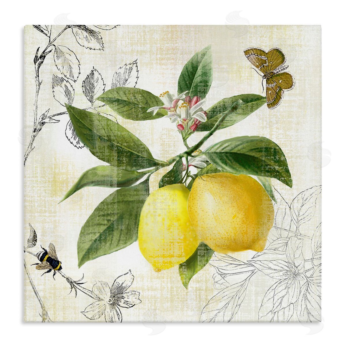 Nan Vintage Lemon Pattern Canvas Wall Art Print
