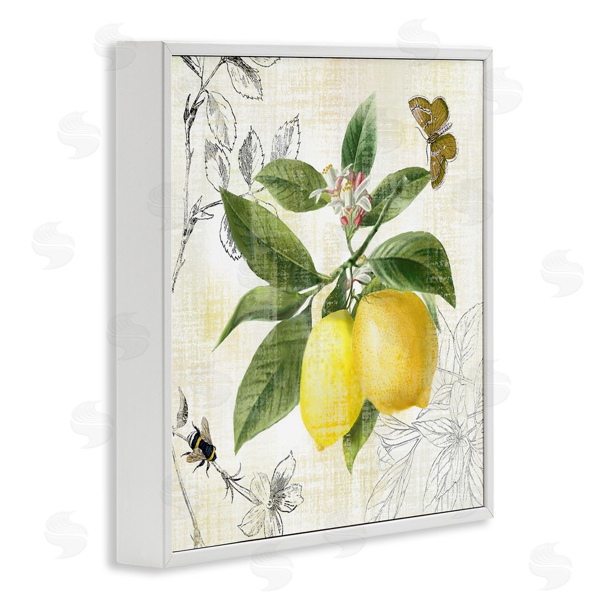 Nan Vintage Lemon Pattern White Framed Giclee Wall Art Print