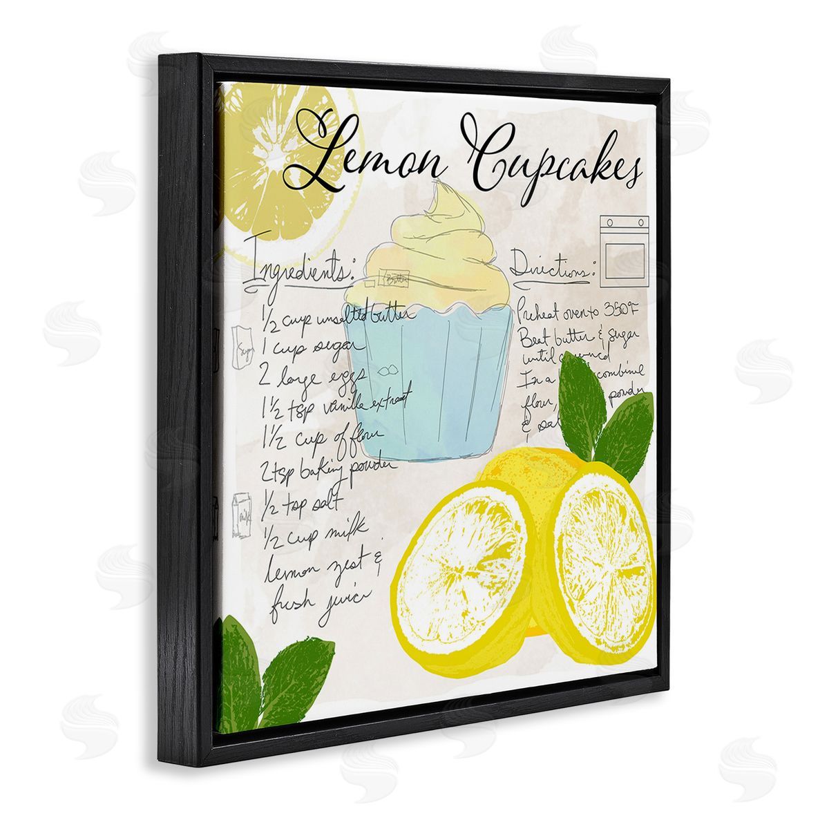 Daniela Santiago Lemon Cupcake Recipe Black Floating Frame Canvas Wall Art Print