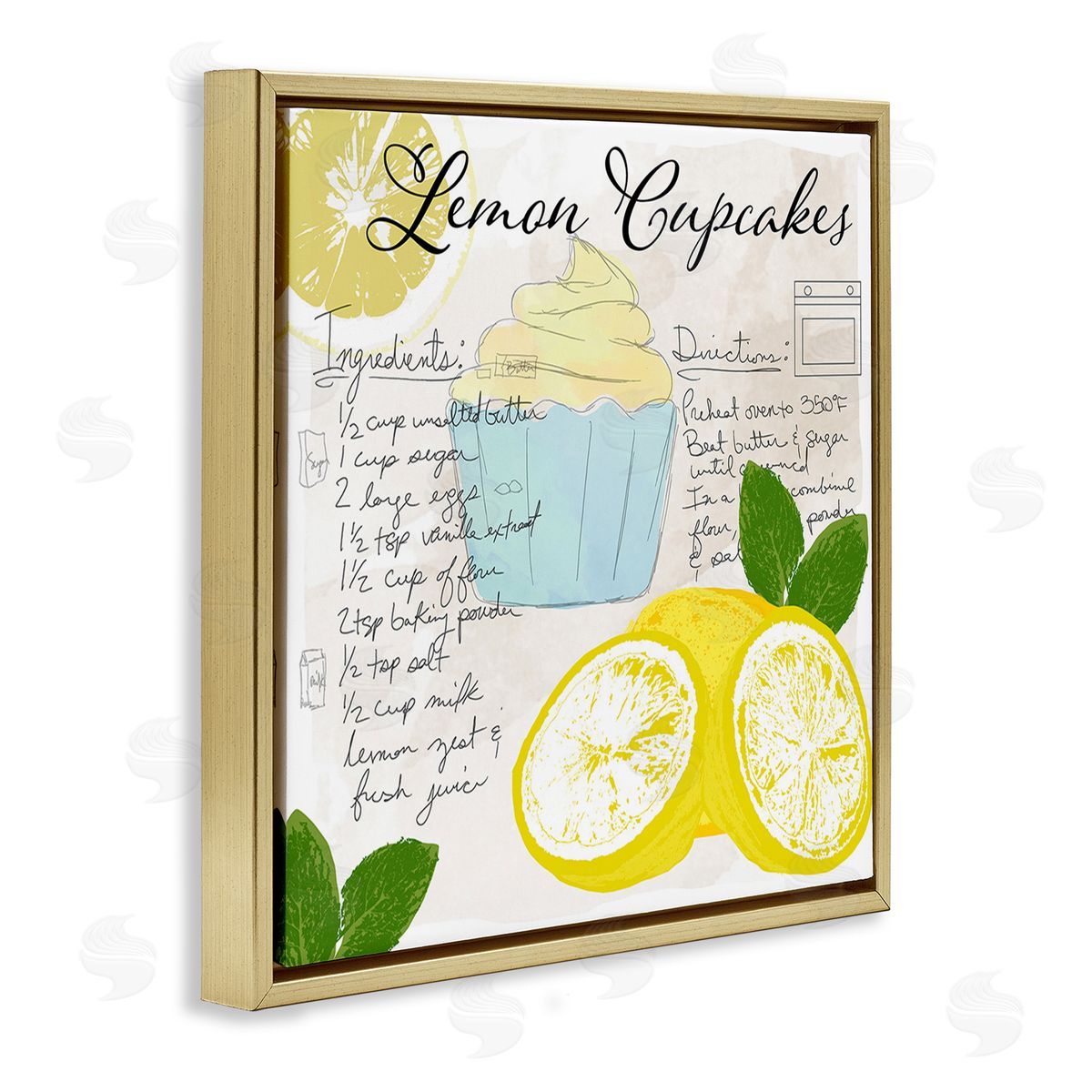 Daniela Santiago Lemon Cupcake Recipe Gold Floating Frame Canvas Wall Art Print
