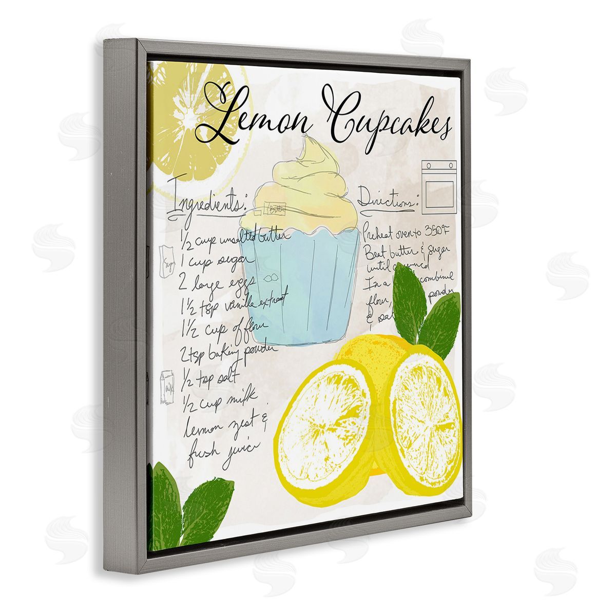 Daniela Santiago Lemon Cupcake Recipe Gray Floating Frame Canvas Wall Art Print