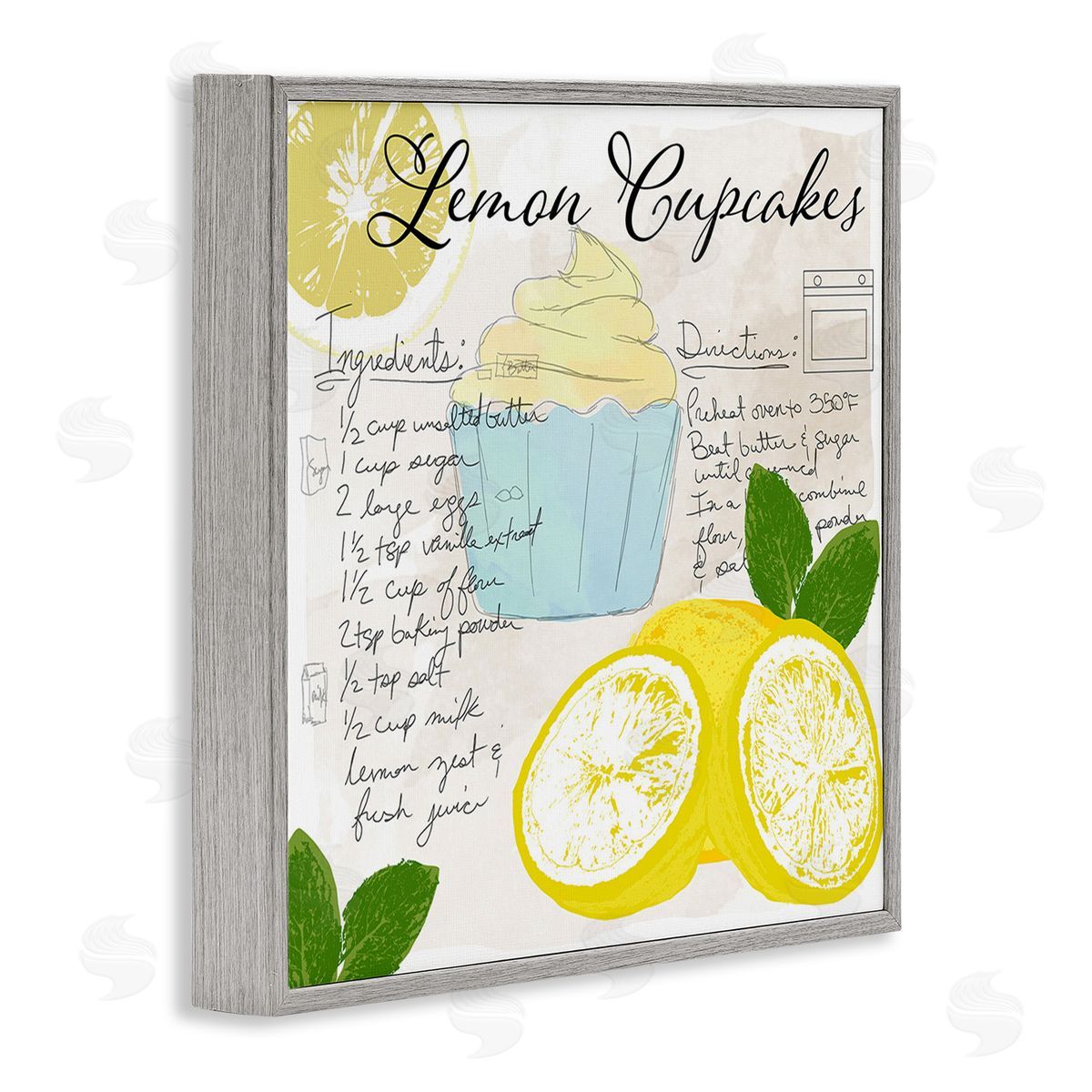Daniela Santiago Lemon Cupcake Recipe Gray Framed Giclee Wall Art Print