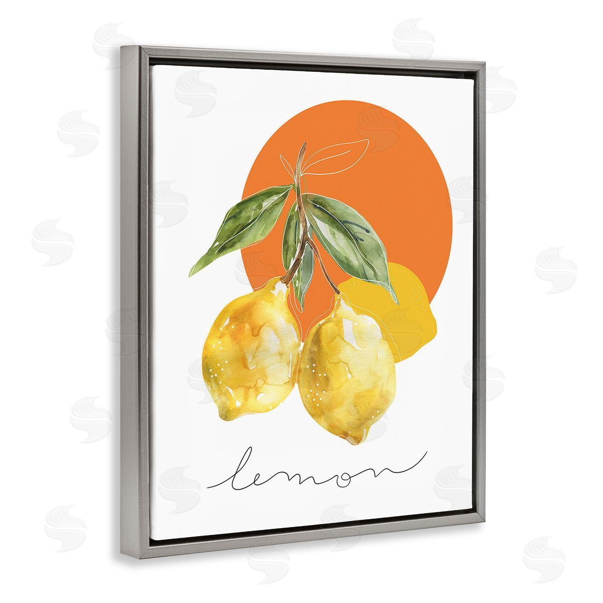 Modern Lemons Branch Grey Floating Frame Canvas Wall Art, Home Decor by Carol Robinson