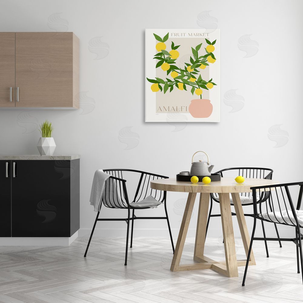 Natalie Carpentieri Minimal Lemon Branch Canvas Wall Art Print in Room