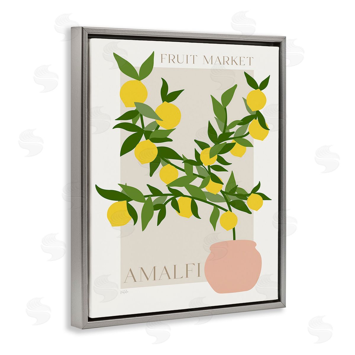 Natalie Carpentieri Minimal Lemon Branch Gray Floating Frame Canvas Wall Art Print